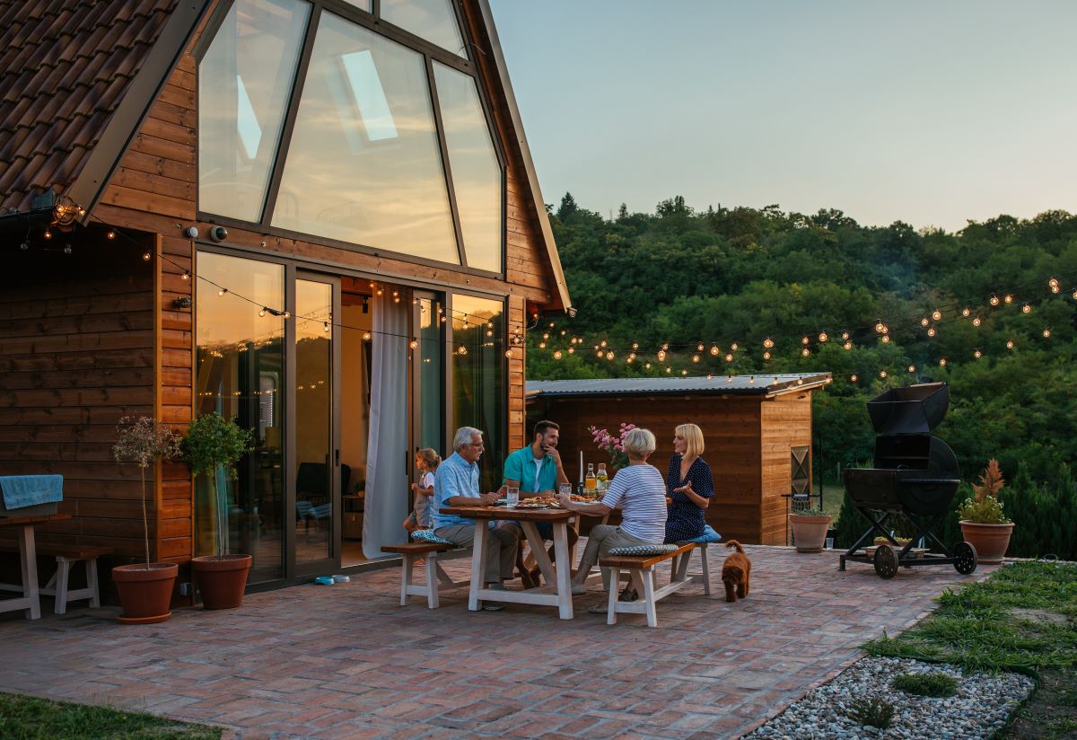Family having a dinner at a backyard 